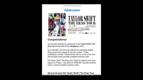 KOMPAS.com - Penjualan tiket konser Taylor Swift “The Eras Tour” di Singapura General on Sale dimulai hari ini, Jumat, 7 Juli 2023 pukul 12.00 (SGT) atau jam 11.00 WIB.. Bagi Swifties (julukan penggemar Taylor Swift) yang berhasil mendapatkan unique code di e-mail akan berkesempatan mengakses ticketmaster.sg untuk …